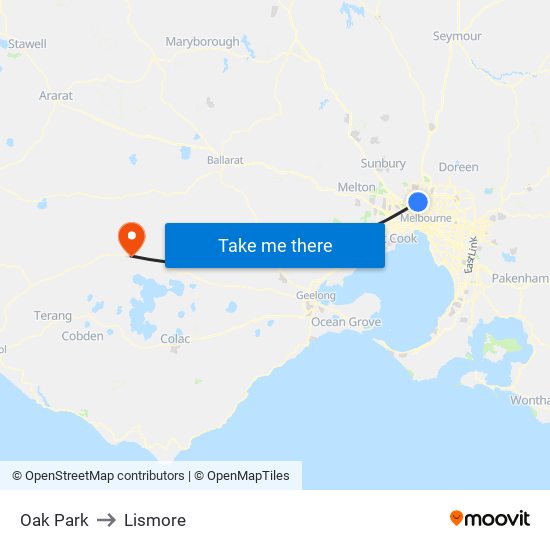 Oak Park to Lismore map
