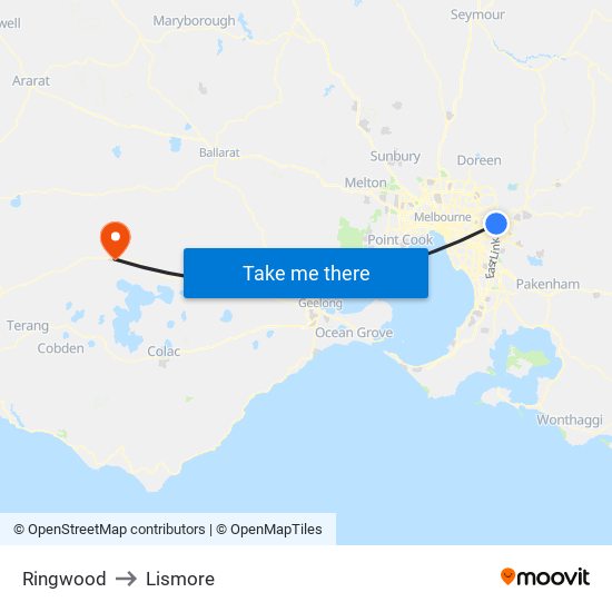 Ringwood to Lismore map