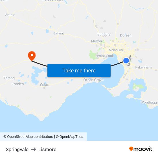 Springvale to Lismore map