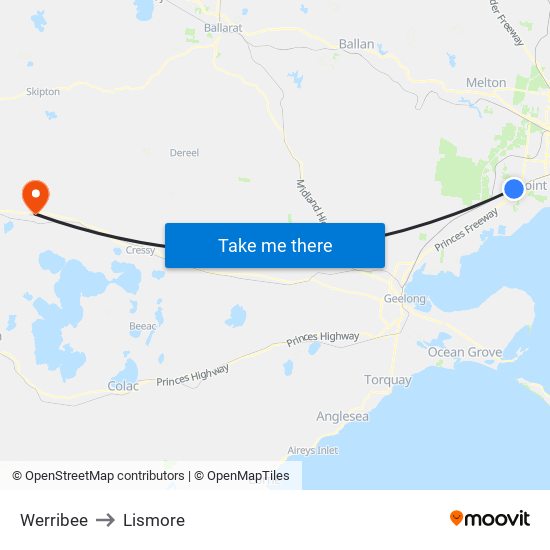 Werribee to Lismore map