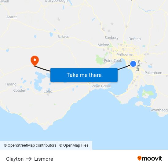 Clayton to Lismore map