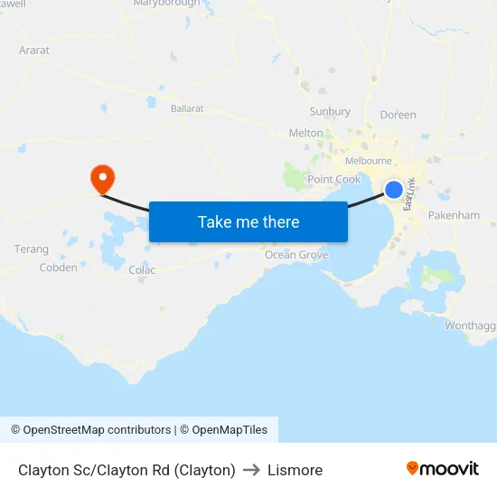 Clayton Sc/Clayton Rd to Lismore map