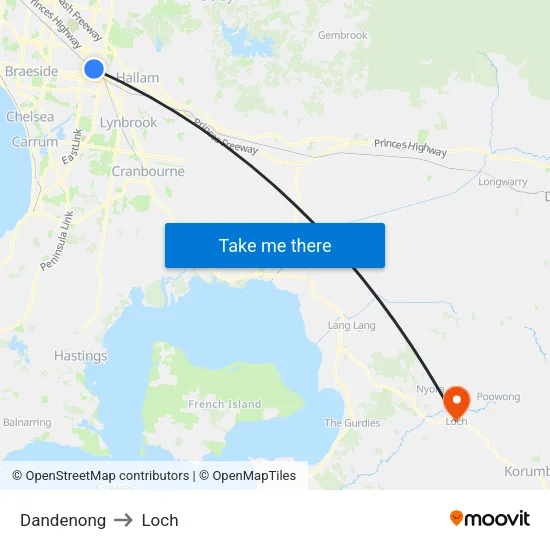 Dandenong to Loch map