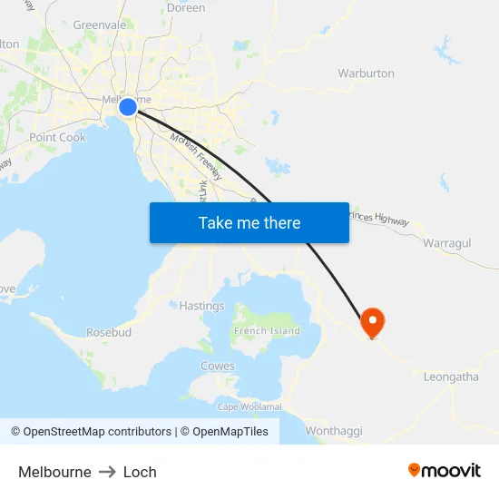 Melbourne to Loch map