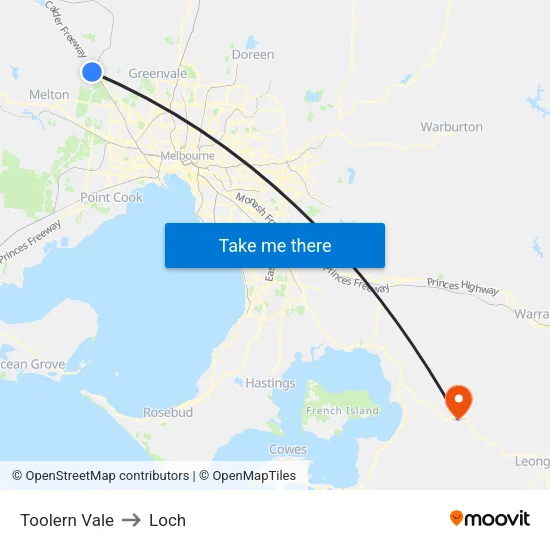 Toolern Vale to Loch map
