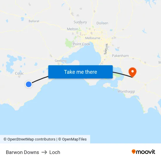 Barwon Downs to Loch map