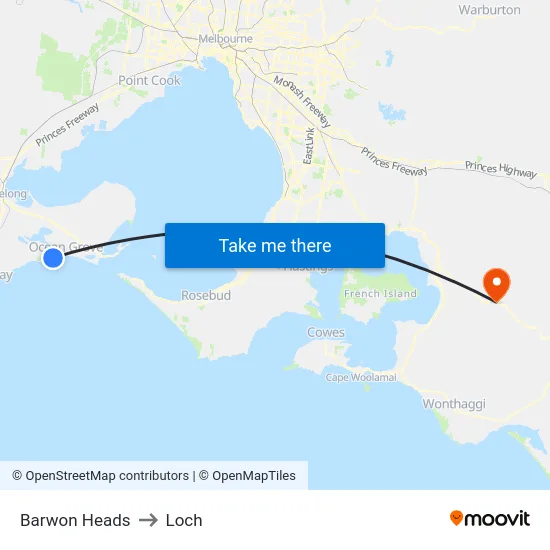Barwon Heads to Loch map