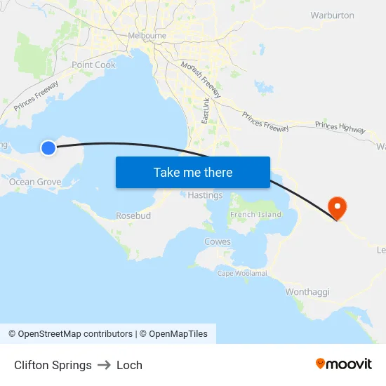 Clifton Springs to Loch map
