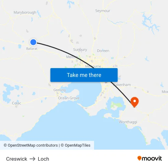Creswick to Loch map