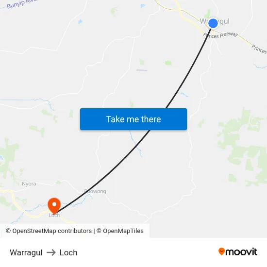 Warragul to Loch map