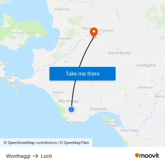 Wonthaggi to Loch map