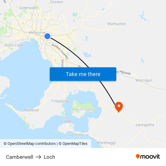 Camberwell to Loch map