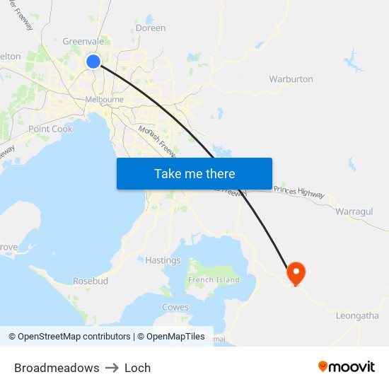 Broadmeadows to Loch map