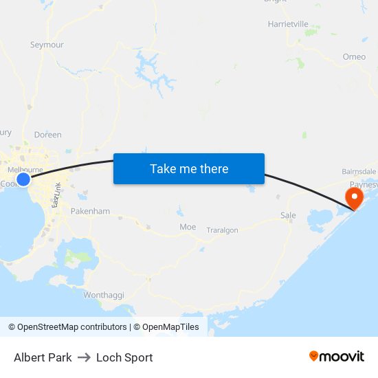 Albert Park to Loch Sport map