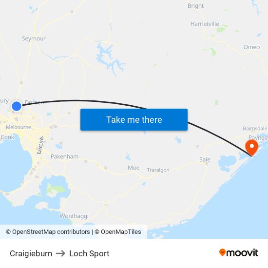 Craigieburn to Loch Sport map