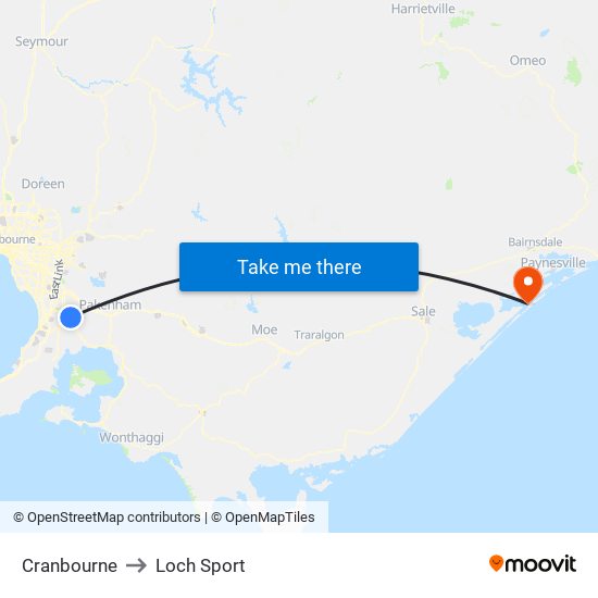 Cranbourne to Loch Sport map