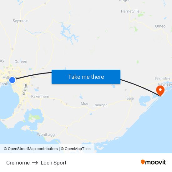 Cremorne to Loch Sport map