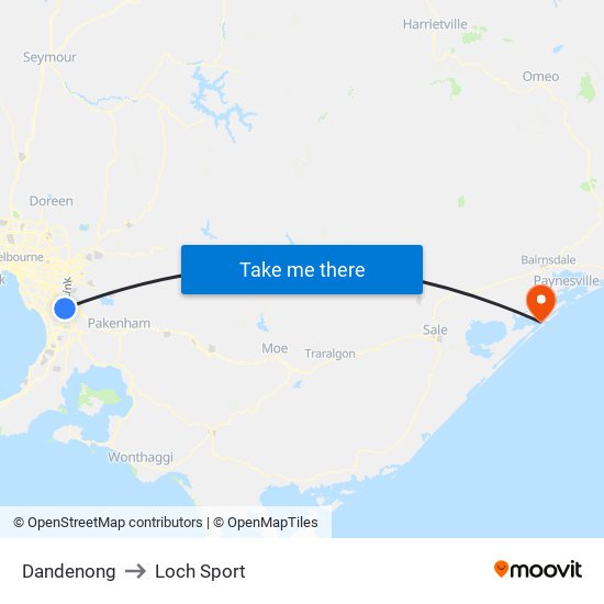 Dandenong to Loch Sport map