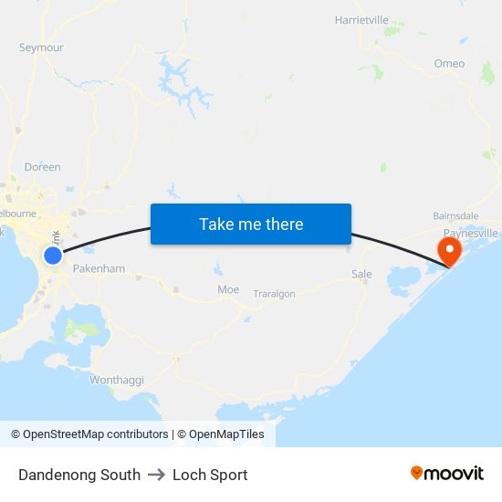 Dandenong South to Loch Sport map