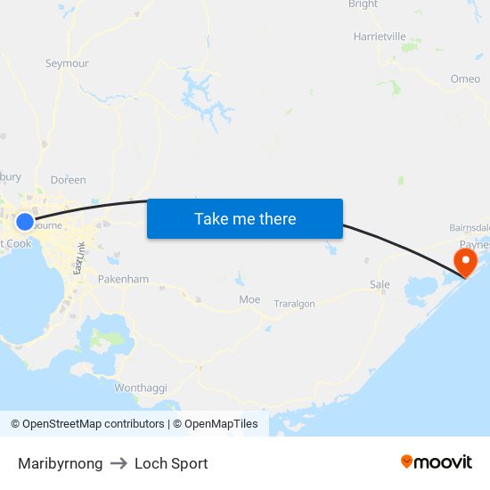 Maribyrnong to Loch Sport map