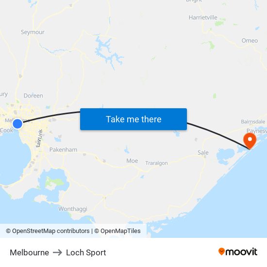 Melbourne to Loch Sport map