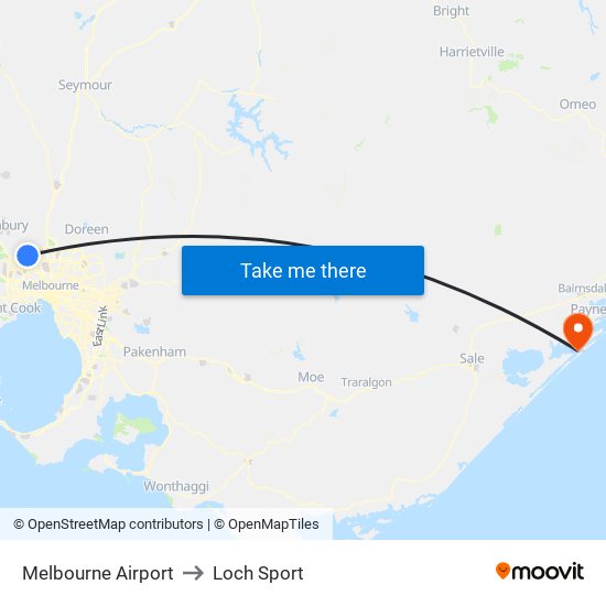 Melbourne Airport to Loch Sport map