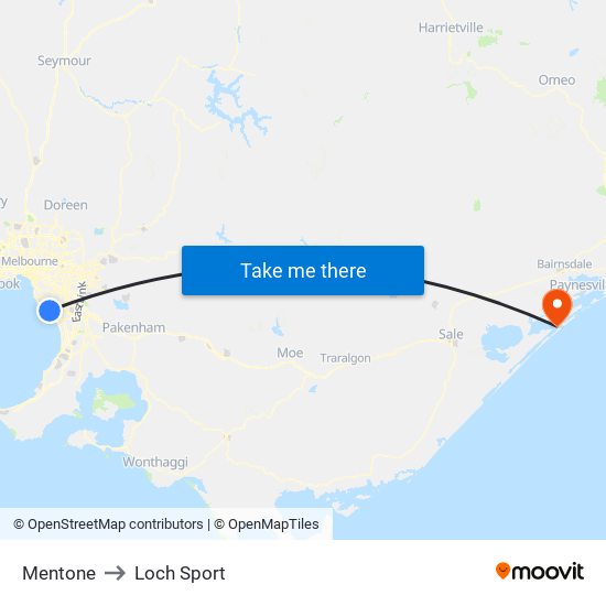 Mentone to Loch Sport map