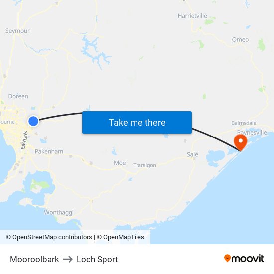 Mooroolbark to Loch Sport map