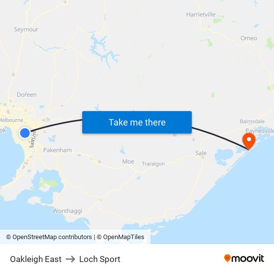 Oakleigh East to Loch Sport map
