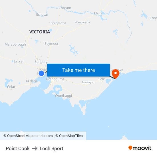 Point Cook to Loch Sport map