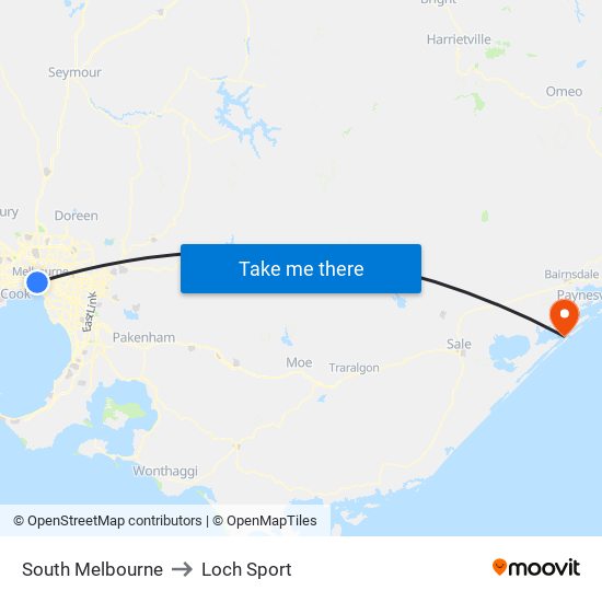 South Melbourne to Loch Sport map