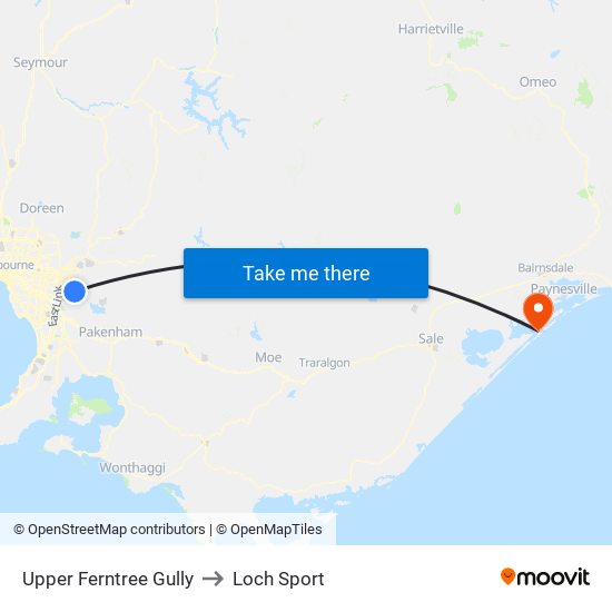 Upper Ferntree Gully to Loch Sport map