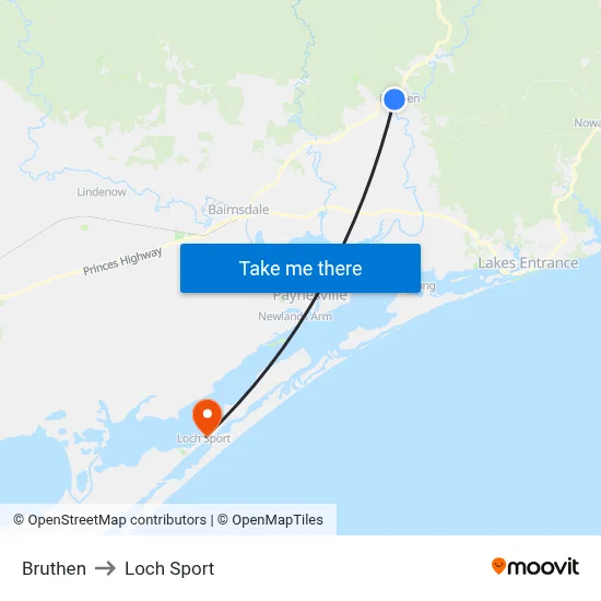 Bruthen to Loch Sport map