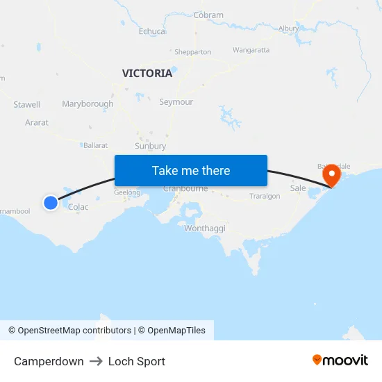 Camperdown to Loch Sport map