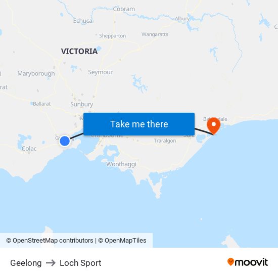 Geelong to Loch Sport map