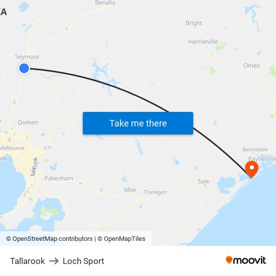 Tallarook to Loch Sport map