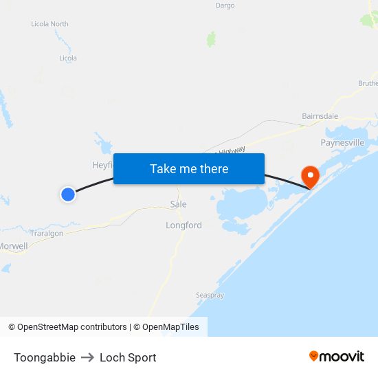 Toongabbie to Loch Sport map