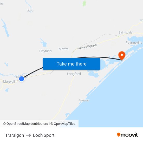 Traralgon to Loch Sport map