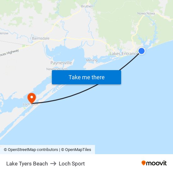 Lake Tyers Beach to Loch Sport map