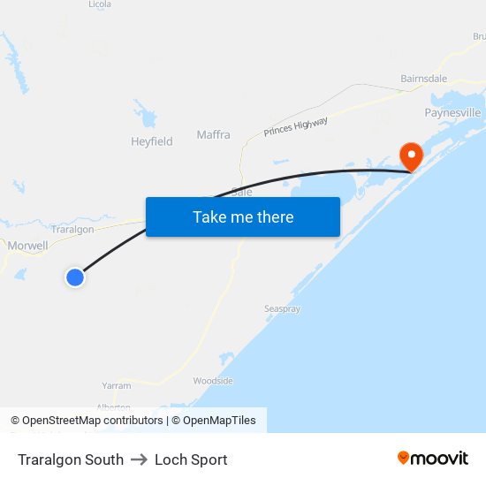 Traralgon South to Loch Sport map