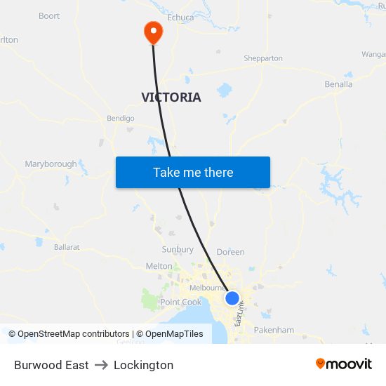 Burwood East to Lockington map