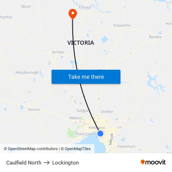 Caulfield North to Lockington map