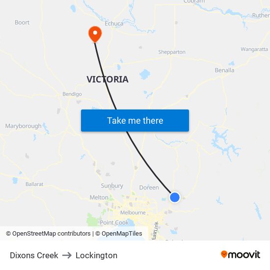 Dixons Creek to Lockington map