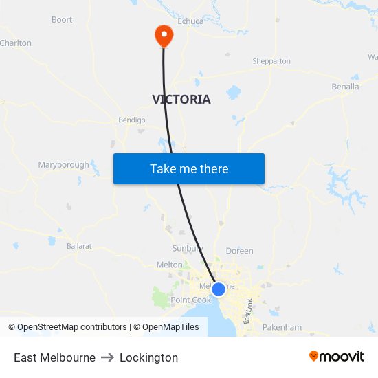 East Melbourne to Lockington map