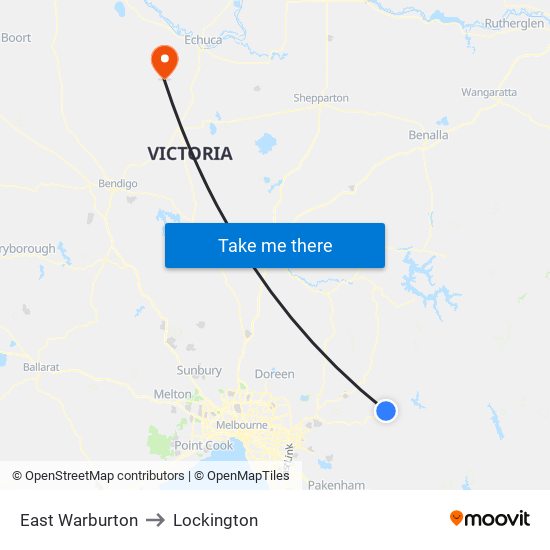 East Warburton to Lockington map