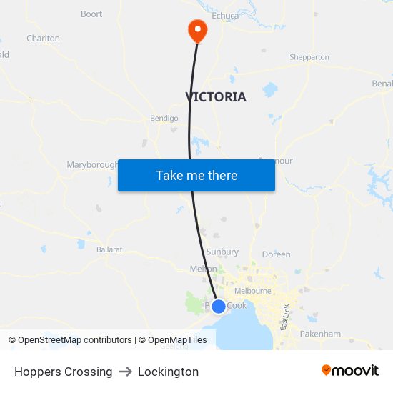 Hoppers Crossing to Lockington map