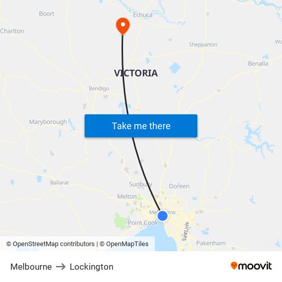 Melbourne to Lockington map