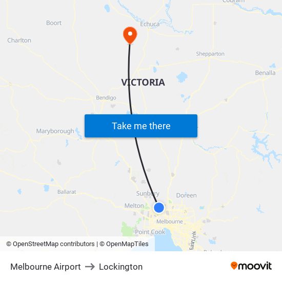 Melbourne Airport to Lockington map