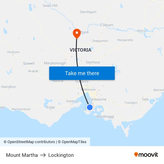 Mount Martha to Lockington map