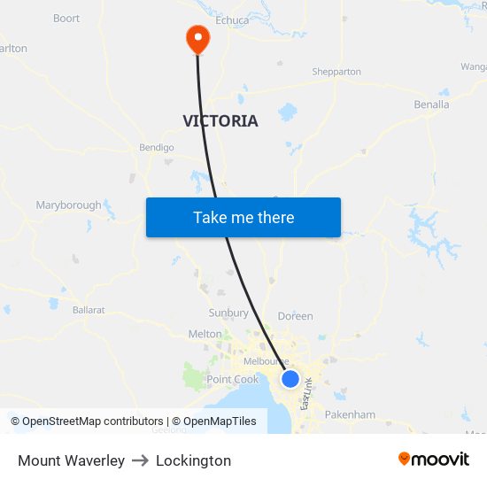 Mount Waverley to Lockington map